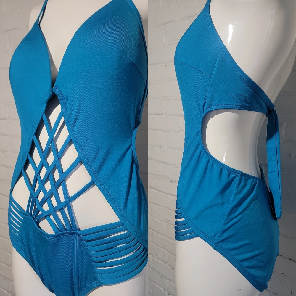 Kenneth Cole Blue Crisscross One Piece Swimsuit - Picture 4 of 10